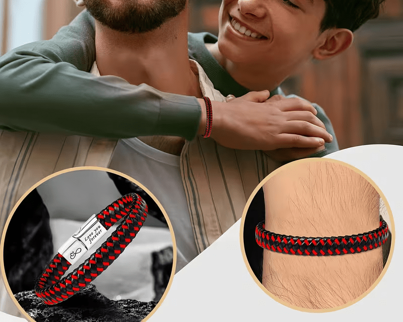 Braided Leather Black Magnetic Lock Fashion Bracelet